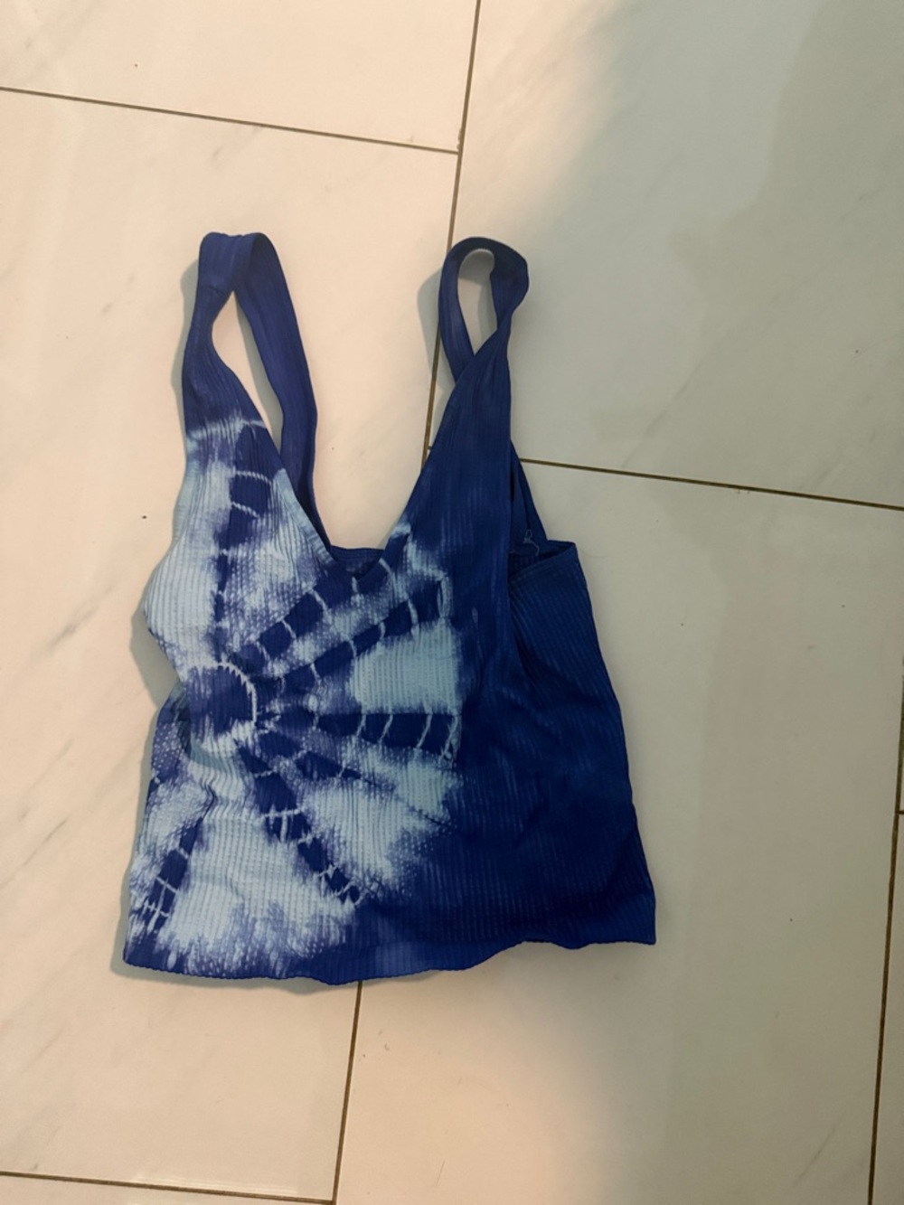 Blue Tie-Dye Ribbed Tank Top - Women's